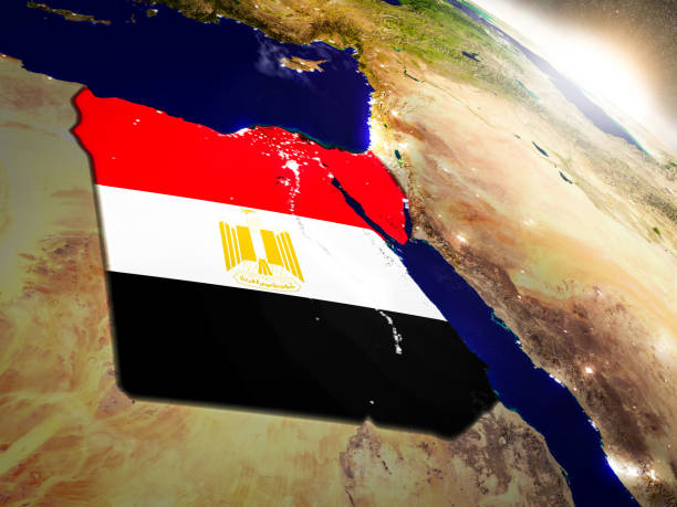 istock Egypt with flag in rising sun 655630010
