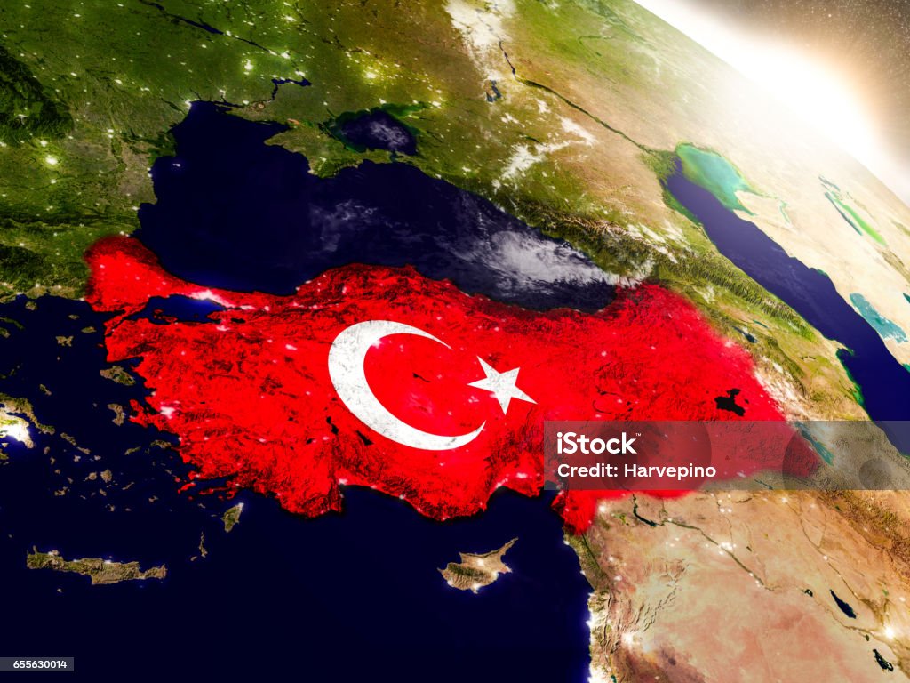 Turchia con bandiera al sole nascente - Foto stock royalty-free di Turchia