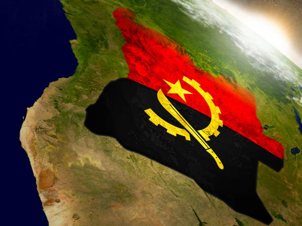 istock Angola with flag in rising sun 655630050
