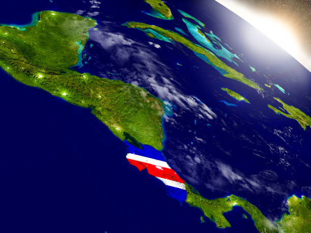 istock Costa Rica with flag in rising sun 655630154