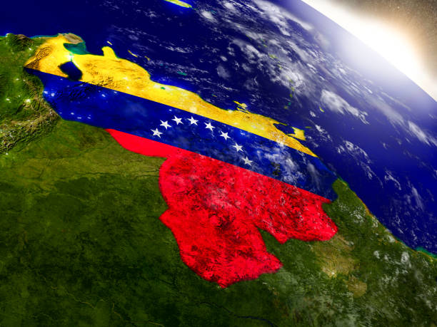 istock Venezuela with flag in rising sun 655630196
