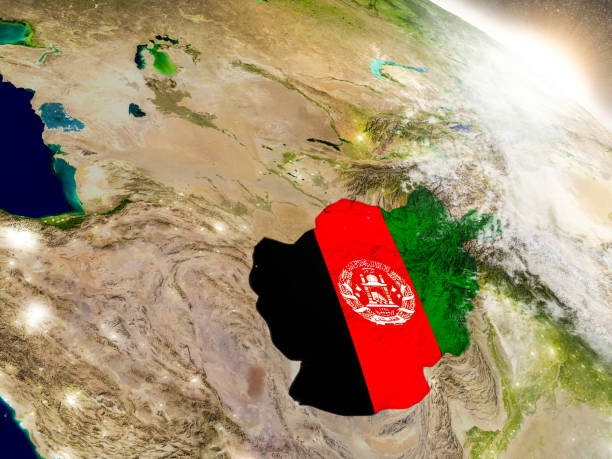 istock Afghanistan with flag in rising sun 655630206