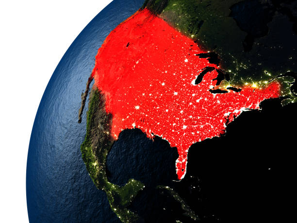 istock USA in red on Earth at night 655630762