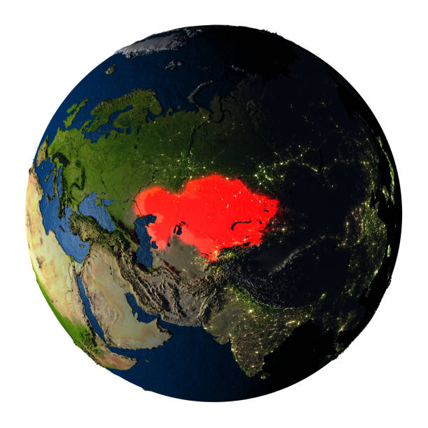 istock Kazakhstan in red on Earth isolated on white 655631328