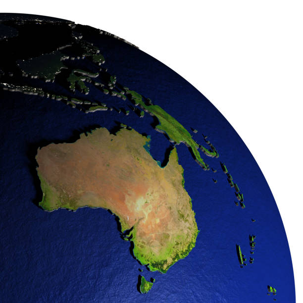 istock Australia at night on model of Earth with embossed land 655634118