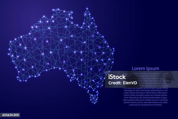 Mappa Dellaustralia Da Linee Blu Poligonali E Illustrazione Vettoriale Di Stelle Incandescenti - Immagini vettoriali stock e altre immagini di Australia