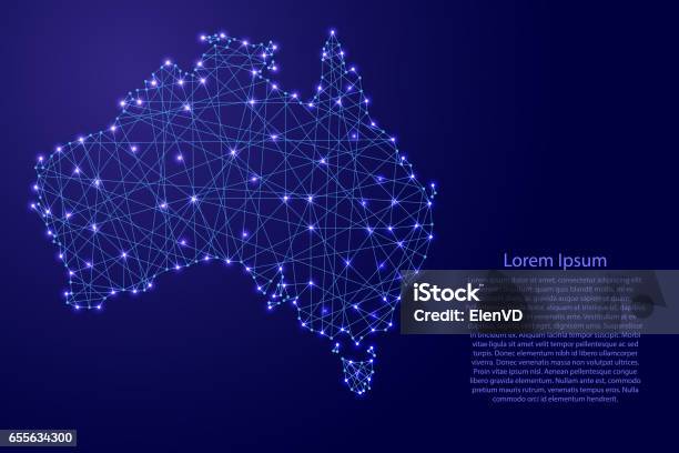 Vetores de Mapa Da Austrália Da Poligonais Linhas Azuis E Brilhantes Estrelas Ilustração Vetorial e mais imagens de Austrália