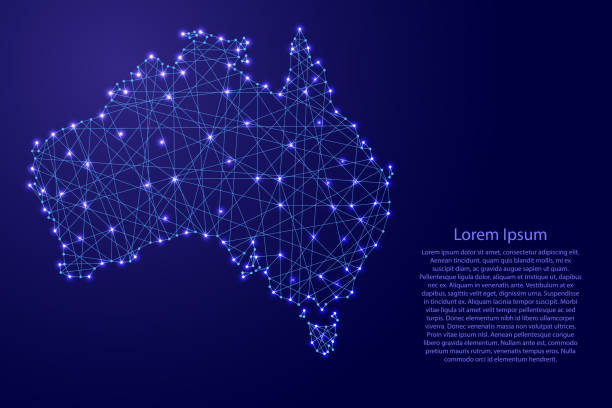 istock Map of Australia from polygonal blue lines and glowing stars vector illustration 655634300
