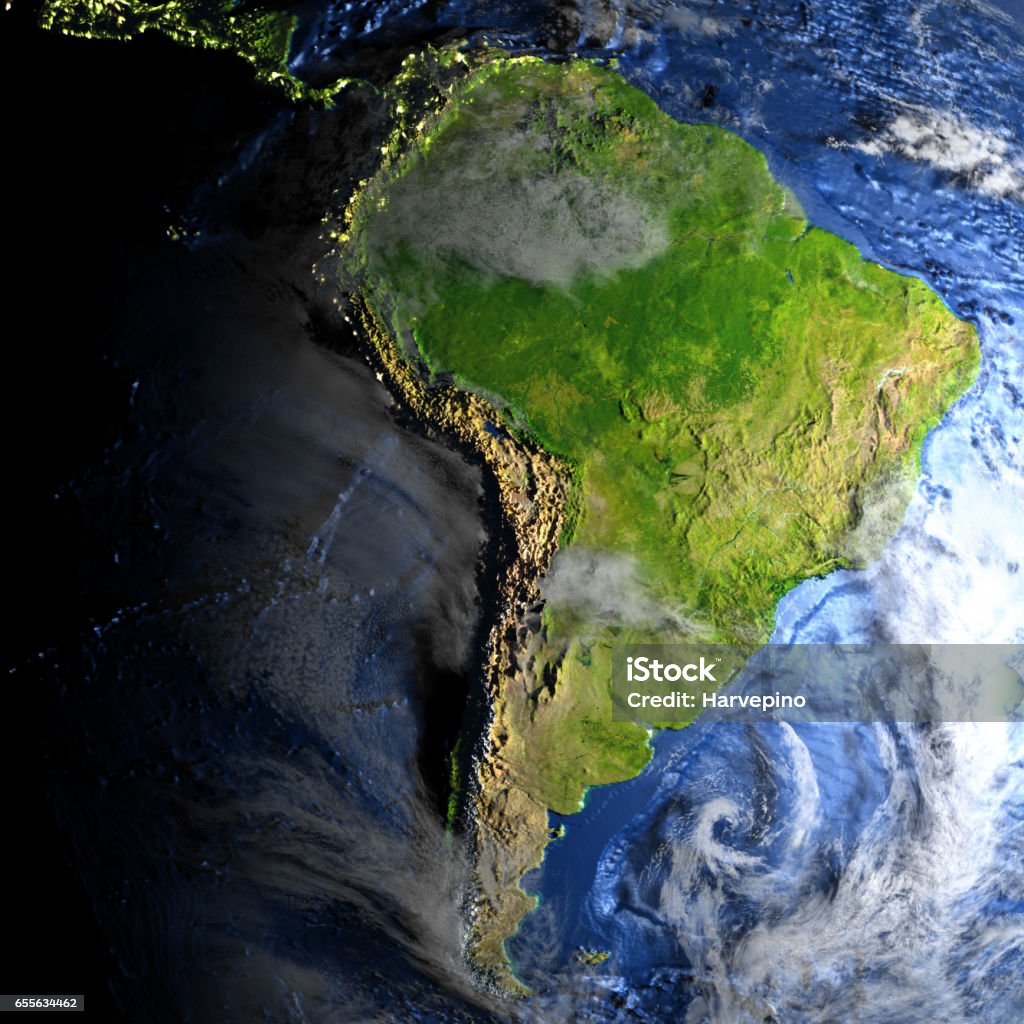 L’Amérique du Sud sur terre - plancher océanique visible - Photo de Carte libre de droits