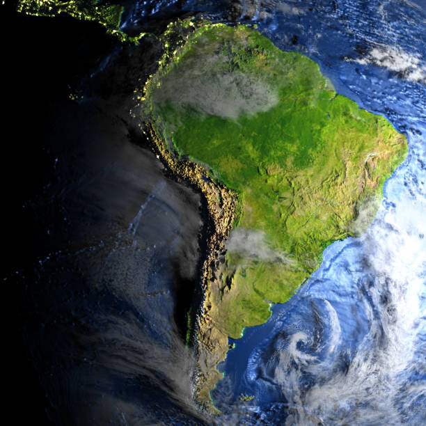 South America on Earth - visible ocean floor stock photo
