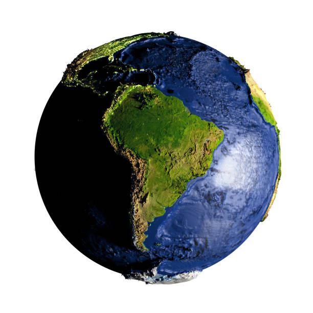 South America terraqueo globe, black background. canon 5d 40mm
