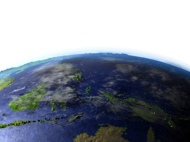 papua on realistic model of earth - arafura sea imagens e fotografias de stock