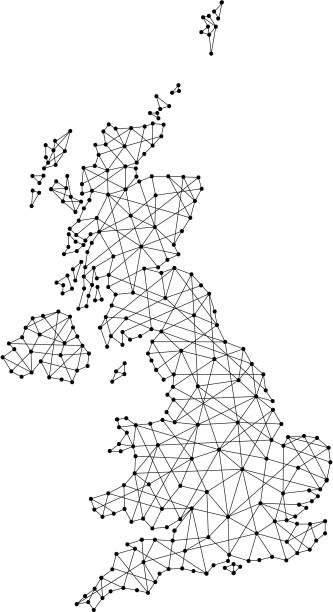 Map of United Kingdom from polygonal black lines and dots of vector illustration Map of United Kingdom from polygonal black lines and dots of vector illustration 3d uk map stock illustrations