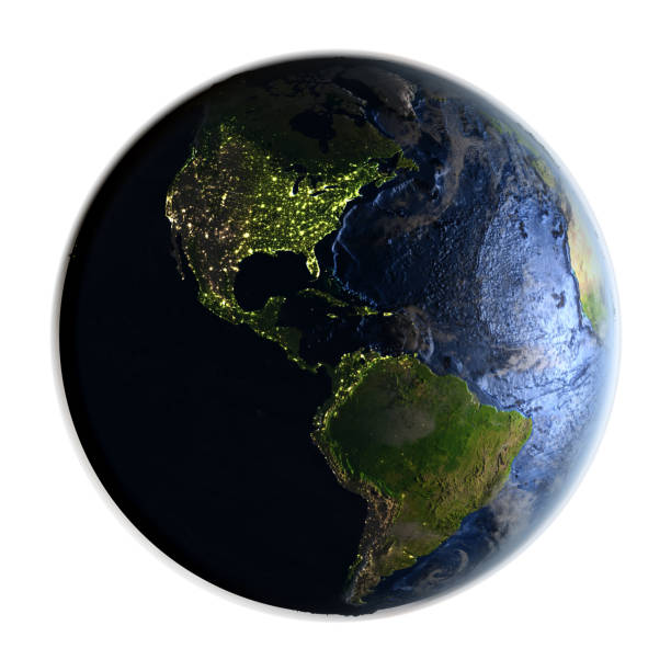 istock Americas on Earth at night isolated on white 655637912
