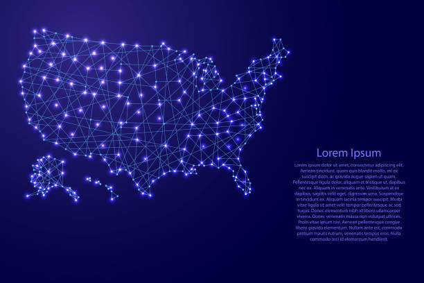 istock Map of USA from polygonal blue lines and glowing stars vector illustration 655638256