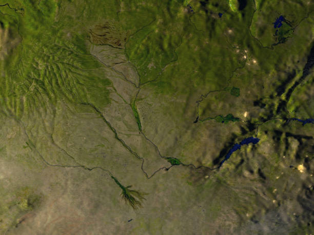 istock Okawango delta at night on realistic model of Earth 655638272