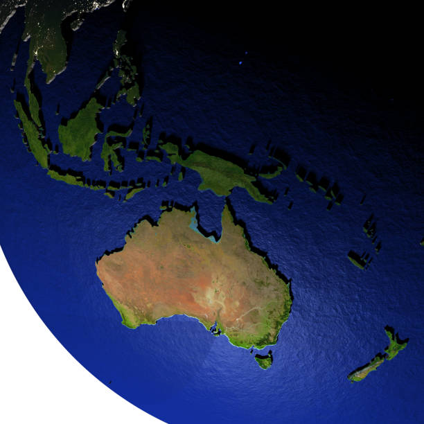 istock Australia at night on model of Earth with embossed land 655641244