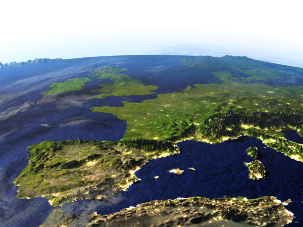 istock Iberia at night on realistic model of Earth 655641654