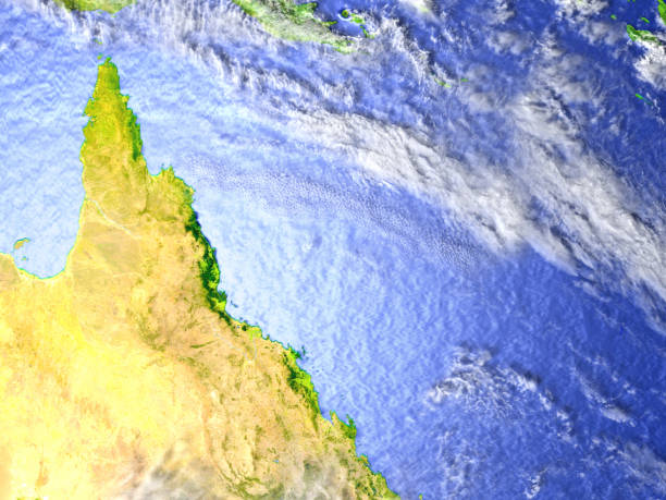 istock Great Reef Barrier on realistic model of Earth 655644222