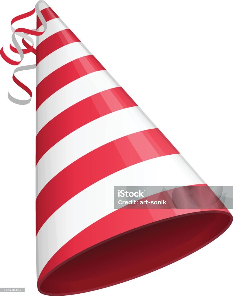 Red party hat. Red party hat isolated on white background. Accessory, symbol of the holiday. Birthday Colorful Cap vector illustration. EPS 10. Birthday stock vector