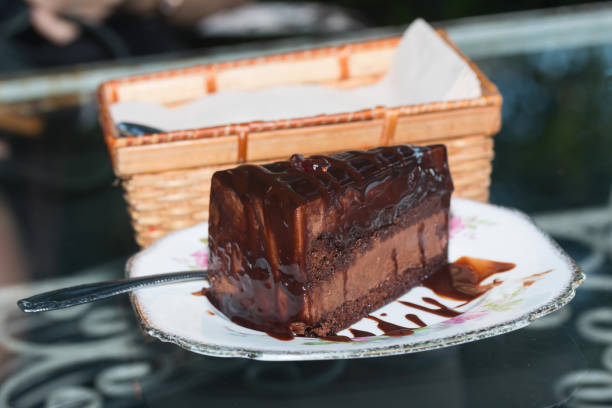 istock chocolate cakes on dish in restaurant 655647958