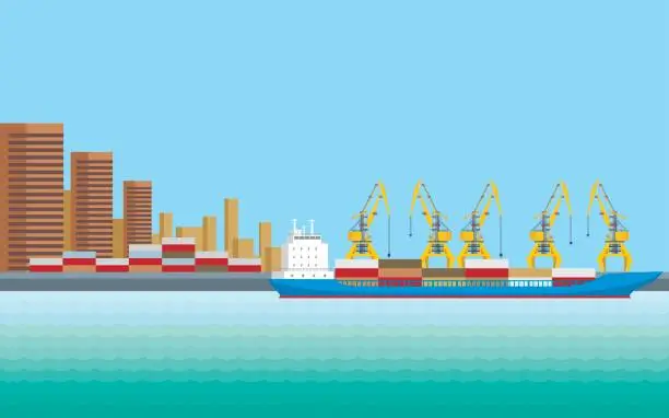 Vector illustration of commercial sea port