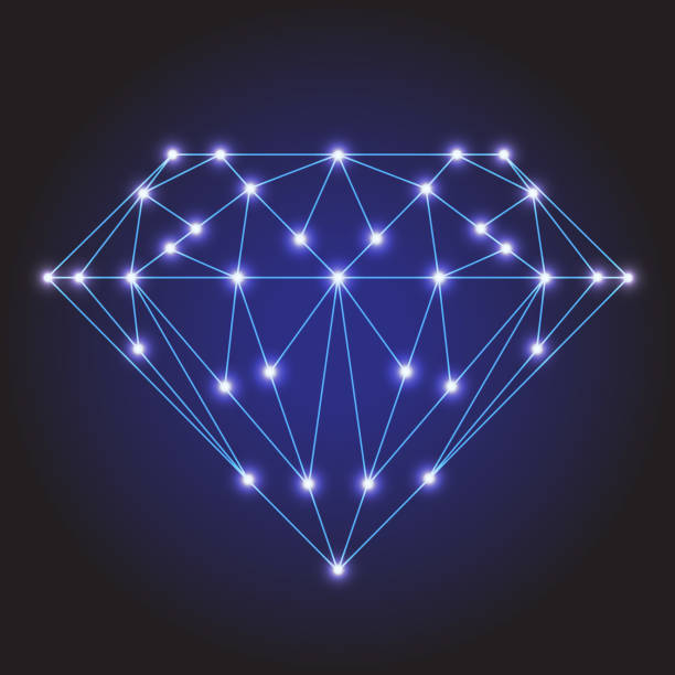 illustrazioni stock, clip art, cartoni animati e icone di tendenza di gemma di cristallo o sfaccettata da linee blu poligonali e illustrazione vettoriale delle stelle incandescenti - gem jewelry hexagon square