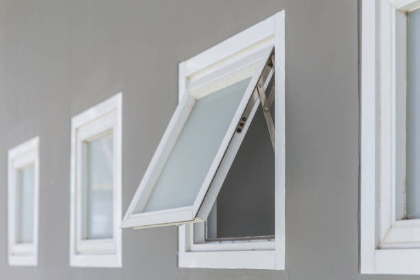 awning window open, modern home aluminium push windows. - sunny apartment window sky imagens e fotografias de stock