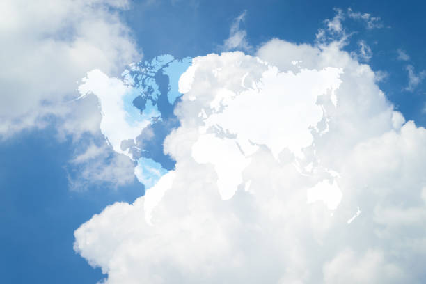 istock Nature cloudscape with blue sky and white cloud with world map 655655538