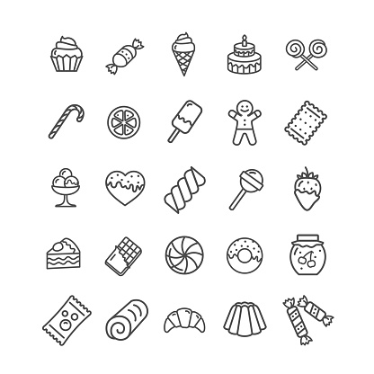 Sweets and Bakery Icon Black Thin Line Set Ready for Your Business. Vector illustration