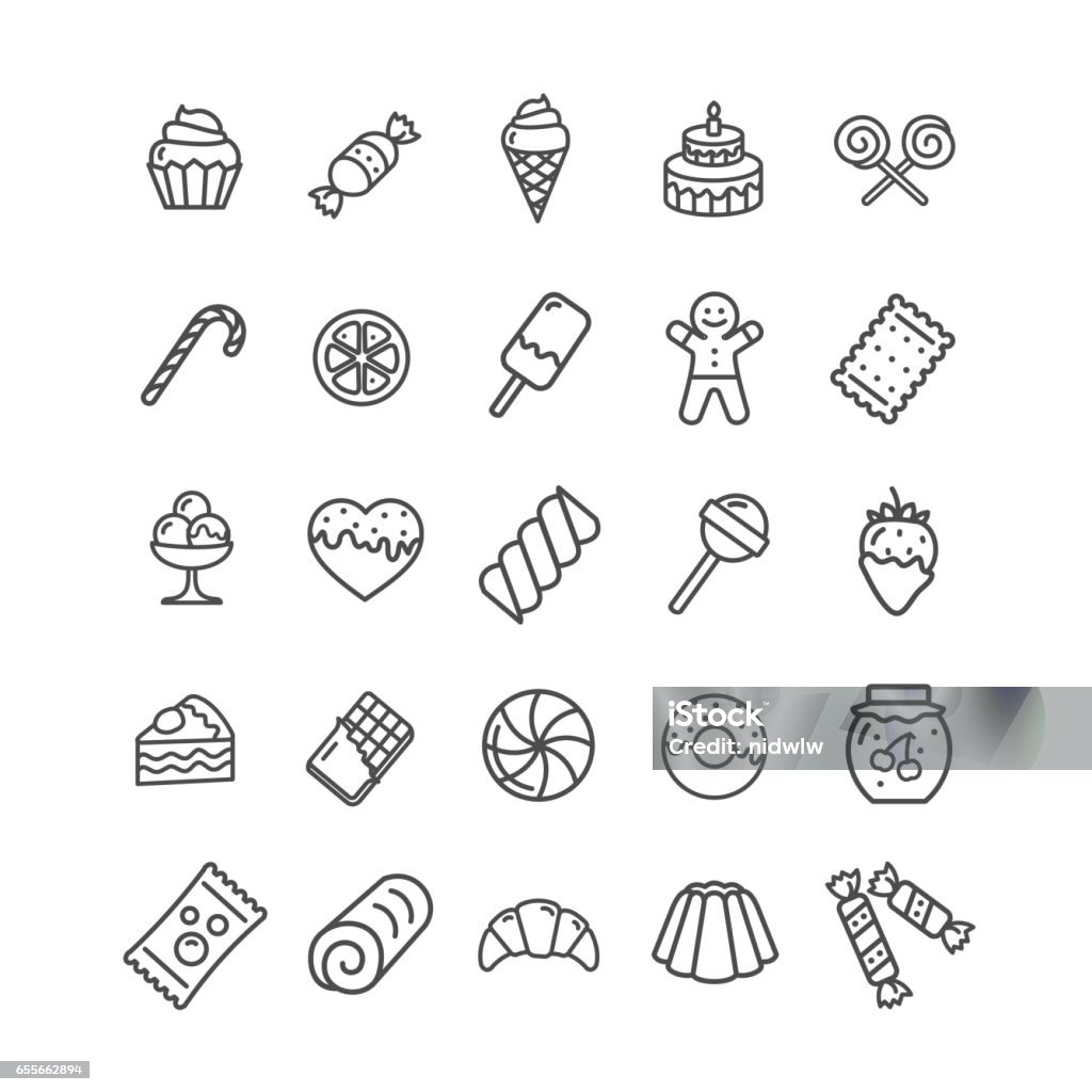 Sweets and Bakery Icon Black Thin Line Set. Vector Sweets and Bakery Icon Black Thin Line Set Ready for Your Business. Vector illustration Icon Symbol stock vector