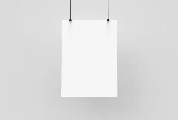 istock Blank white paper poster mock up on white drywall. 3d illustrated 655663298