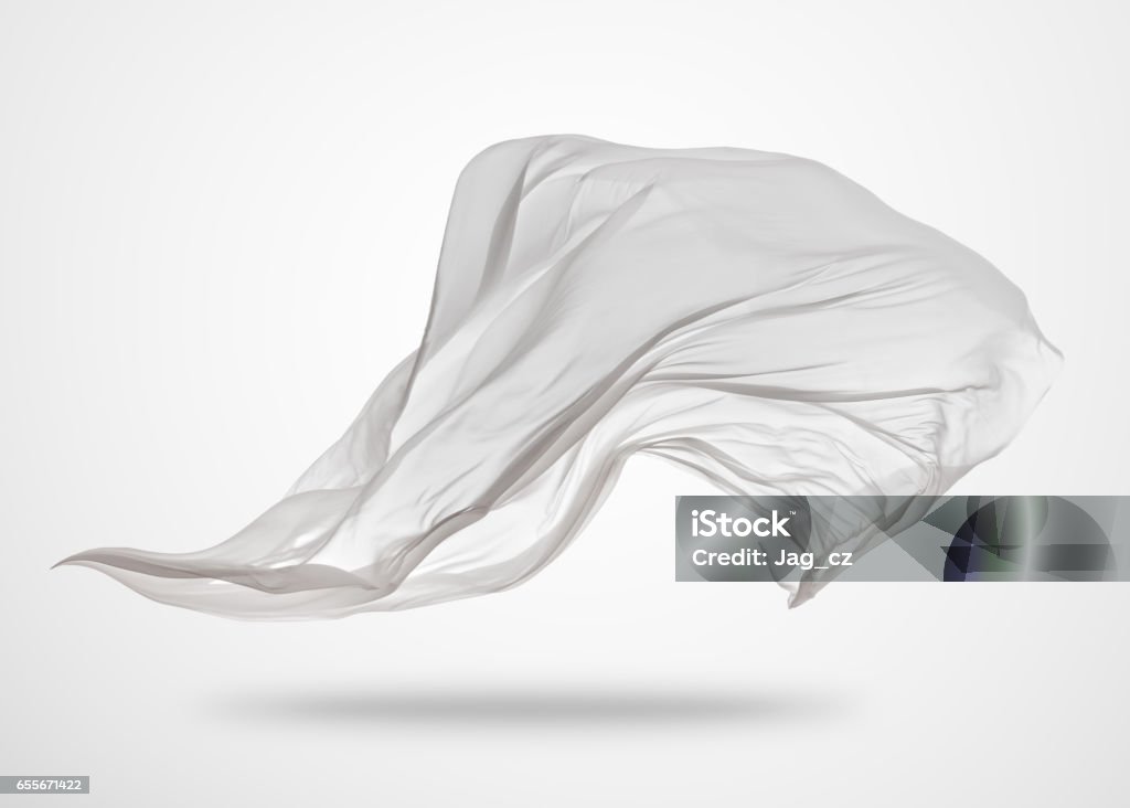 Glatte elegantes weißes Tuch auf grauem Hintergrund - Lizenzfrei Wind Stock-Foto
