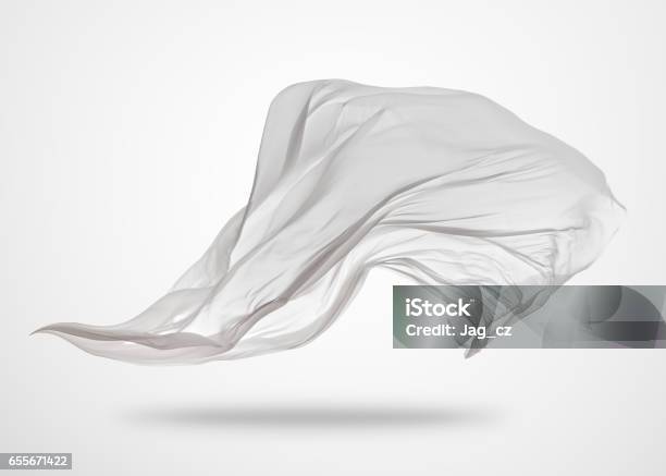 Smooth Elegant White Cloth On Gray Background Stock Photo - Download Image Now - Wind, Textile, White Color