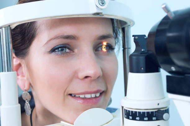 istock Checking eyesight in a clinic of the future 655678458