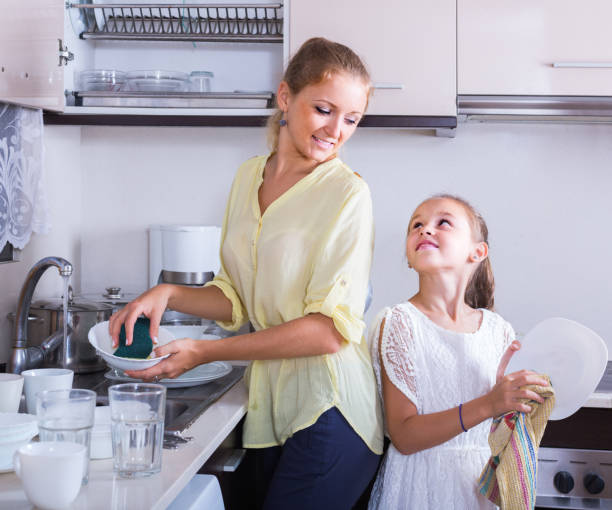 istock girls doing and wiping dishes in kitchen 655692552