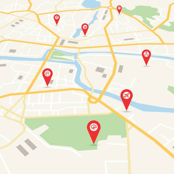 illustrazioni stock, clip art, cartoni animati e icone di tendenza di mappa vettoriale della città - global positioning system map road map direction