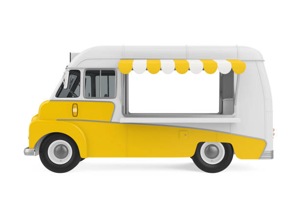 Yellow Food Truck isolated on background. 3D render