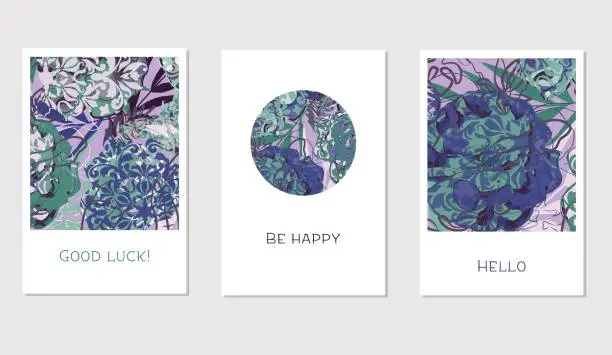 Vector illustration of Set of creative universal floral cards in tropical style