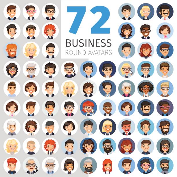 ilustrações de stock, clip art, desenhos animados e ícones de flat businessmen round avatars big collection - women professor mature adult human face