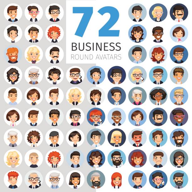 Flat Businessmen Round Avatars Big Collection Big set of 72 flat cartoon round avatars. Business people. Clipping paths included. emoji original stock illustrations