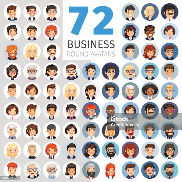 Flat Businessmen Round Avatars Big Collection Stock Illustration - Download Image Now - Avatar, Emoticon, Icon Symbol