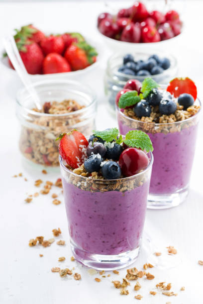 istock Blueberry dessert with fresh berries and granola 655704518