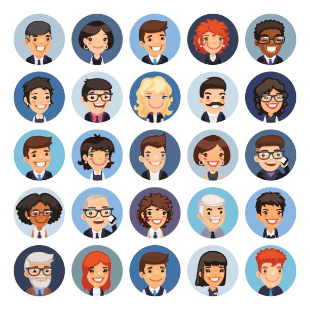 ilustrações de stock, clip art, desenhos animados e ícones de flat business round avatars on color - women professor mature adult human face