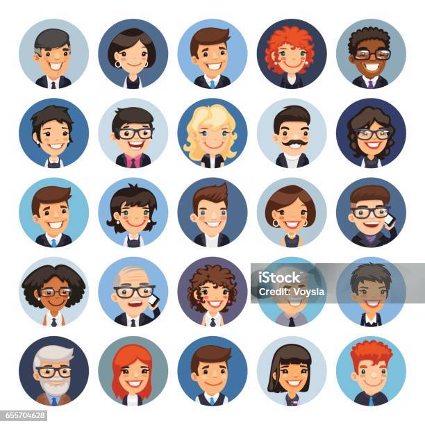 Flat Business Round Avatars On Color Stock Illustration - Download Image  Now - Avatar, Icon, Variation - iStock