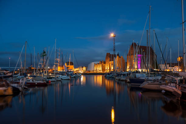 istock Port of Stralsund at night 655707660