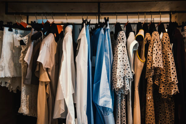 istock Women clothes on racks in a boutique store 655708282