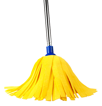 Yellow Fiber Mop for floor isolated on white with clipping path.
