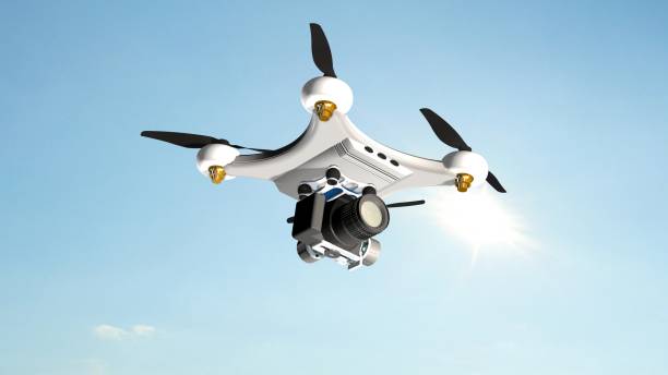 istock Drone Quadrocopter with professional camera hovering in the sky 655728710