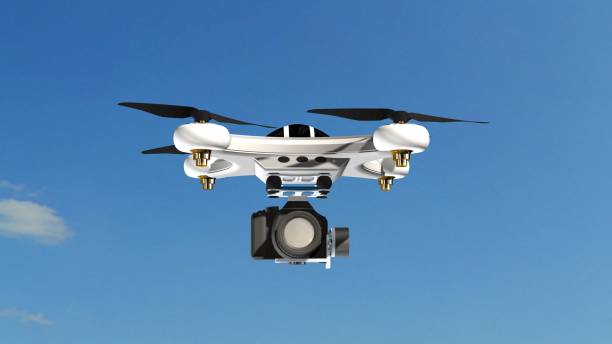 istock Drone Quadrocopter with professional camera hovering in the sky 655729070